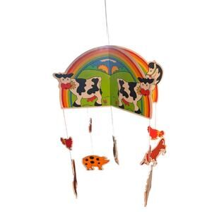Vintage Lanka Kade Wooden Mobile Baby Nursery Decor Farm Animals